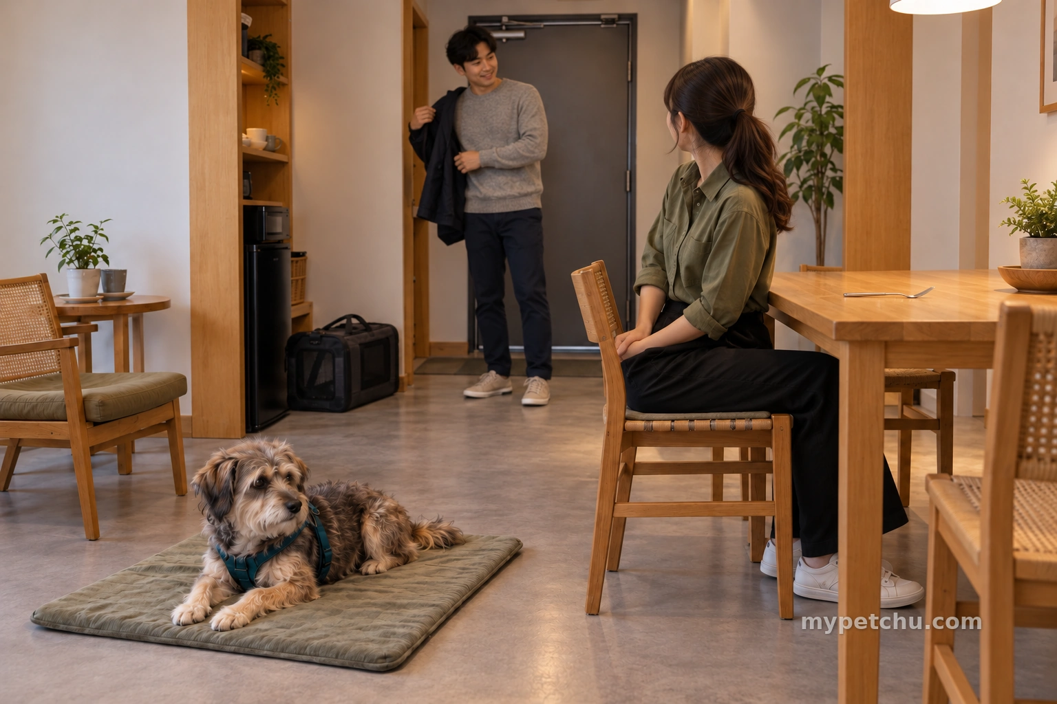강아지와 기다리는 보호자에게 객실로 돌아온 동행자
