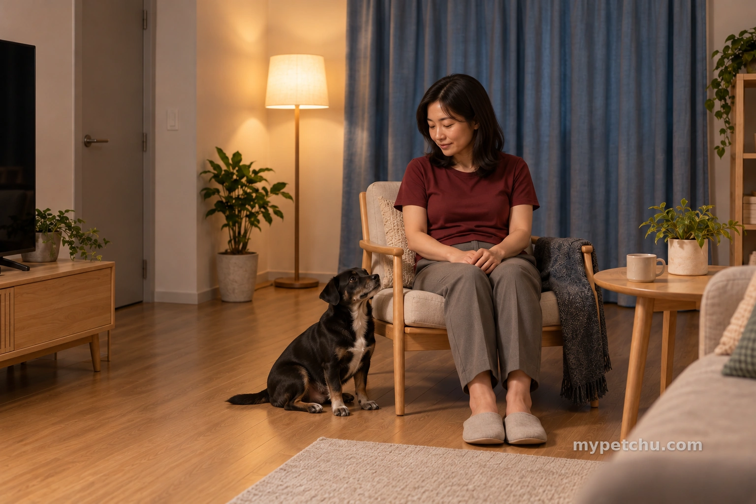보호자 곁에 스스로 다가와 앉은 강아지