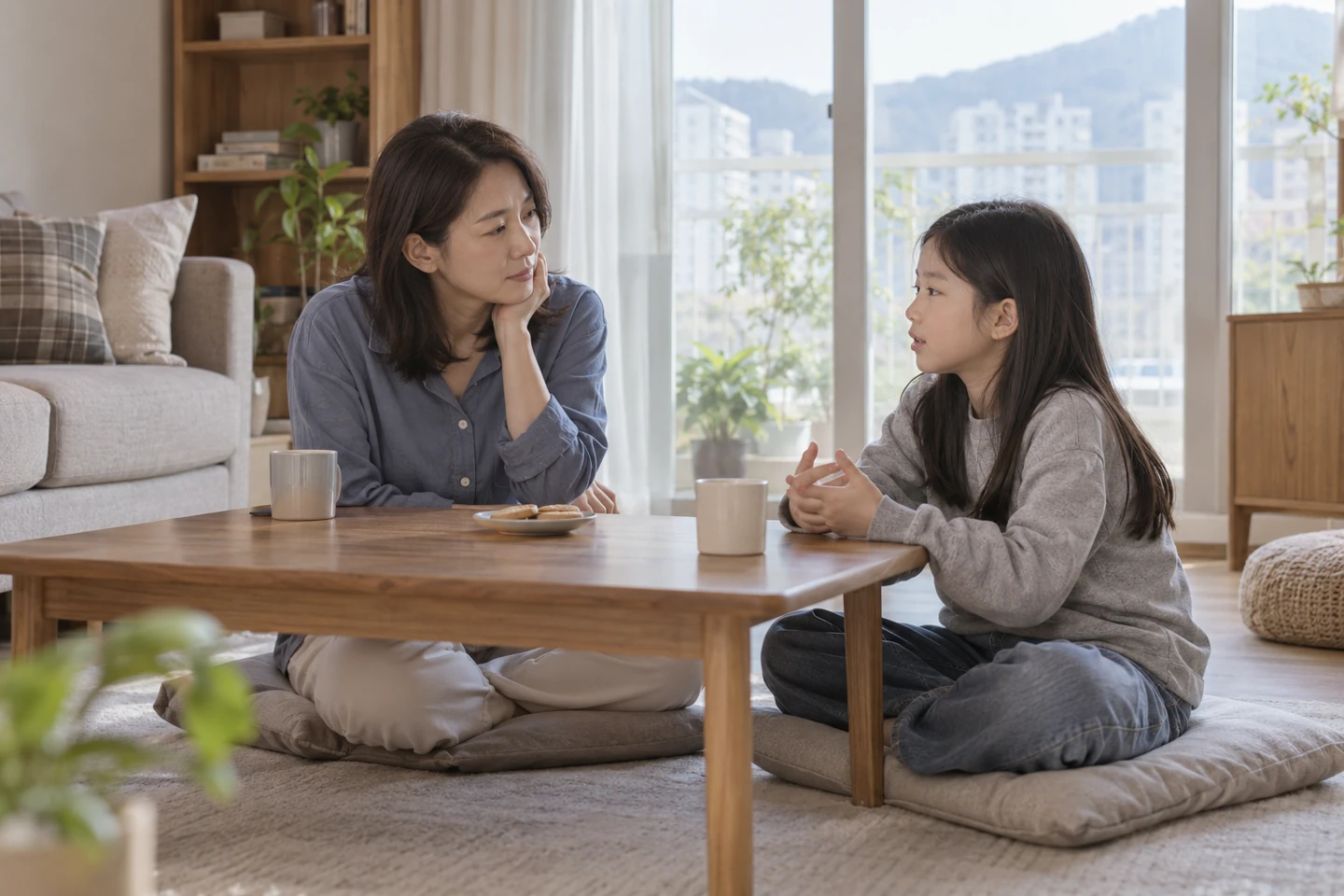 아이의 질문을 먼저 듣습니다 — 아이가 이해한 것과 궁금한 것을 차분히 물어보세요. 알아듣기 쉬운 말로 설명하고 같은 질문을 다시 해도 들어 줍니다.
