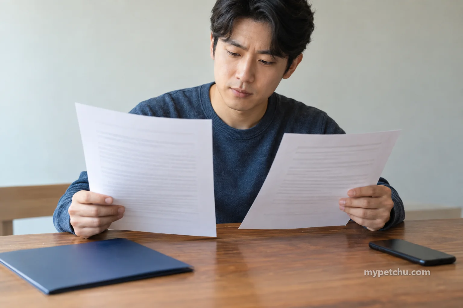 두 장의 일반 종이를 나란히 들고 살피는 사람